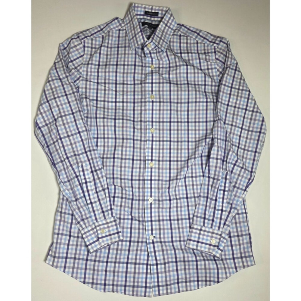 Banana Republic Men M Camden Fit Non-Iron 100% Cotton Plaid Dress Shirt
